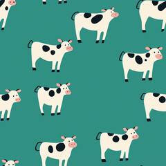 Obraz premium Seamless pattern with cows, flat design, simple illustration