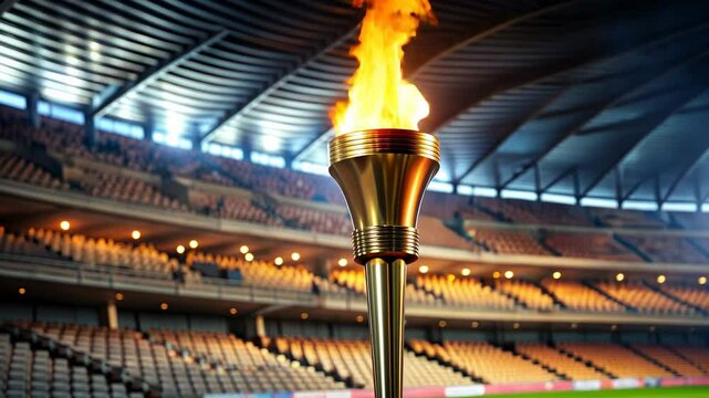 Olympic Torch in Stadium.