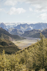 Obraz premium The views of Thorsmork, Iceland from the top of a mountain hike