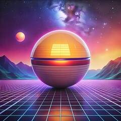 A futuristic. 3D illustration of a metallic sphere. reminiscent of a spaceship or a high tech device.