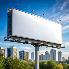 Obraz premium A large blank billboard stands tall against a clear blue sky. ready to display your message.