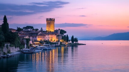 Fototapeta premium Sirmione's sunset, Lake Garda, Lombardy