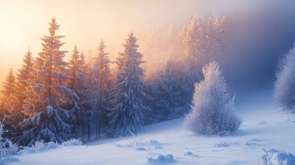 Frosty forest. Winter scene.