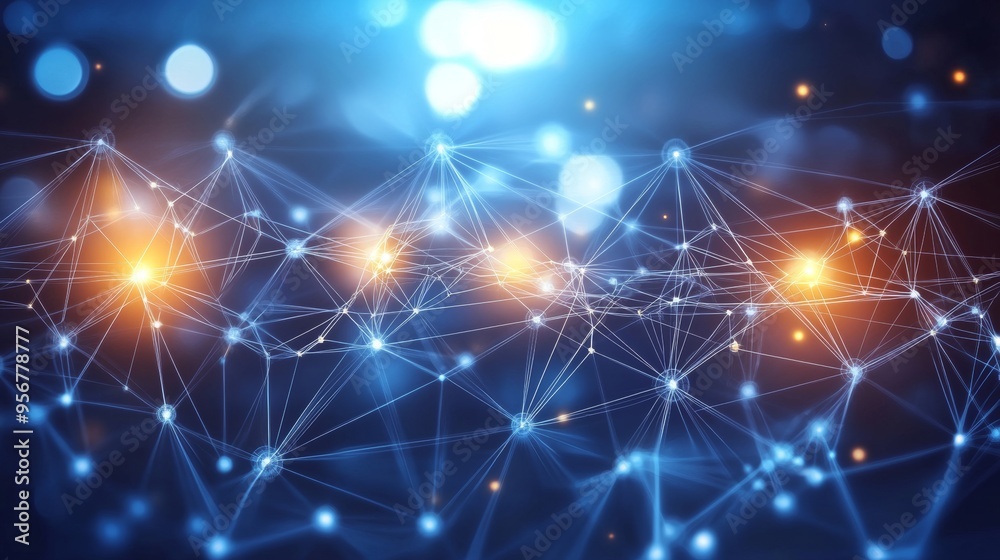 Poster background soft focus of abstract lines and dots connected to network technology data centers