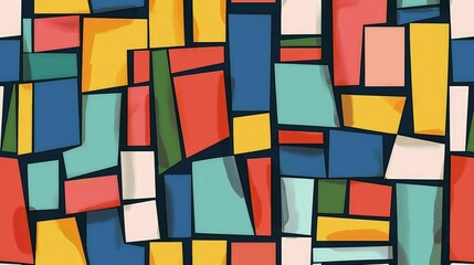 A seamless pattern with abstract, cubist-style blocks of color interlocking in a visually engaging, painterly composition.
