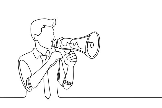 recommend clip art: continuous single line drawing of man with megaphone, line art vector illustration
