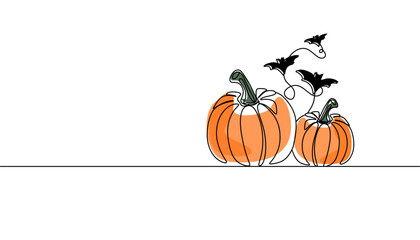 Continuous one line drawing Halloween pumpkin Jack o Lantern. Vector illustration Halloween concept line art, outline