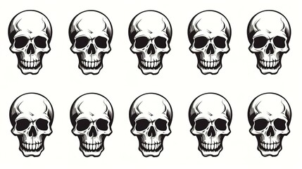 Black and white retro skull illustration on white background，generated with AI.