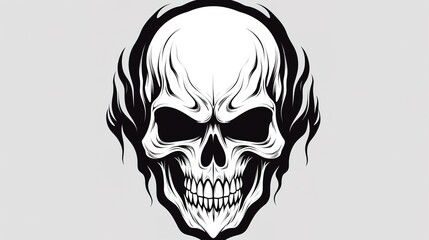 Fototapeta premium Black and white retro skull illustration on white background，generated with AI.