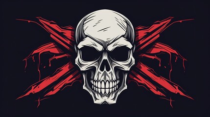 Black and white retro skull illustration on white background，generated with AI.