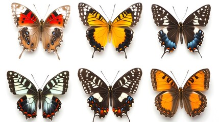 Fototapeta premium Nine Distinct Butterfly Species Elegantly Displayed on a White Background