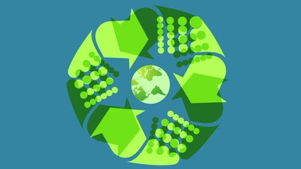 green recycle rotating earth animation. global nature ecology.