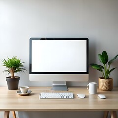 Fototapeta premium Clean and modern workspace with a blank computer screen. ready for your design or text.