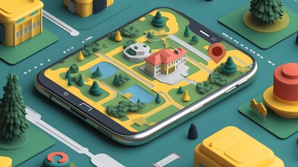 A flat design of a travel guide app with intuitive map navigation and activity suggestions
