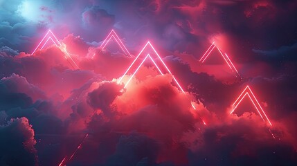 Red Neon Triangles Against a Cloudy Sky