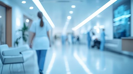 Blurred Image of a Hospital Corridor with a Woman Walking