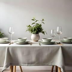 Elegant minimalist table setting with green accents.