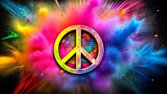 Peace Sign in a Colorful Explosion.
