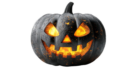 Fototapeta premium A glowing jack-o'-lantern with an eerie expression, perfect for Halloween-themed decorations and spooky celebrations.