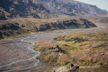 The views of Thorsmork, Iceland from the top of a mountain hike