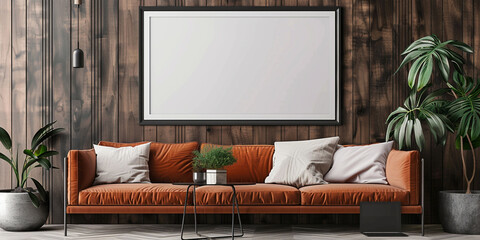 Frame mockup within a Scandinavian farmhouse living room interior