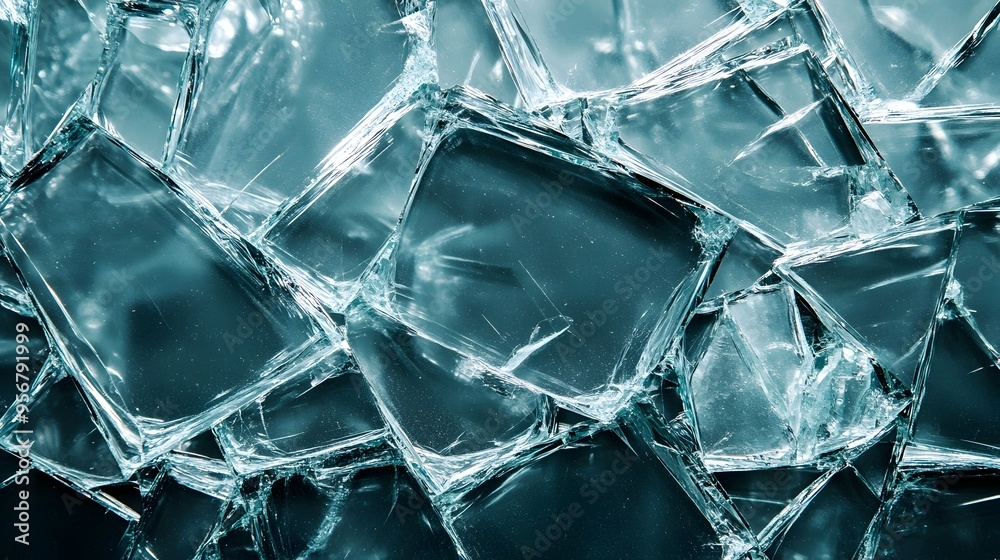 Poster mesmerizing macro photograph showcasing the intricate textures and sharp angles of broken glass piec