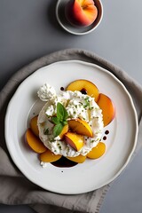 Whipped ricotta with roasted peaches, pita slices, and balsamic drizzle