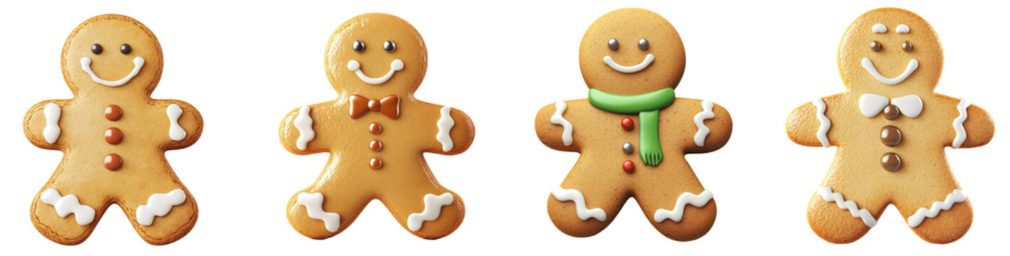 Set of Festive Gingerbread Cookie, Perfect for Christmas Celebrations and Holiday Baking Themes, Isolated on Transparent Background