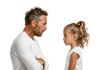 Family conflict: serious father and defiant daughter
