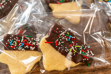 Festive Cookie Packaging with Chocolate-Dipped Christmas Delights