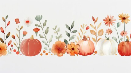 Harvest Time in vintage font, with harvest elements, watercolor illustration, isolated on white background