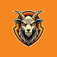 Angry Goat mascot logo icon vector design on orange background