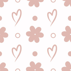 Vector illustration with pink flowers and hearts
