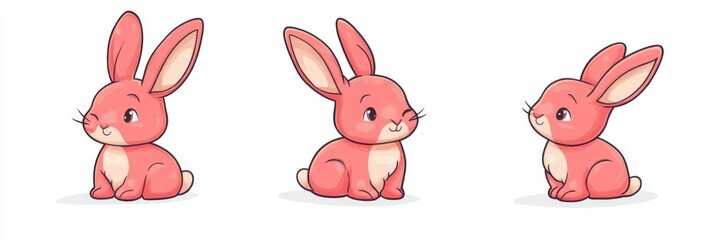 Obraz premium Adorable red cartoon rabbit trio in playful poses on white background