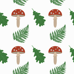 Vector illustration with fly agaric mushrooms
