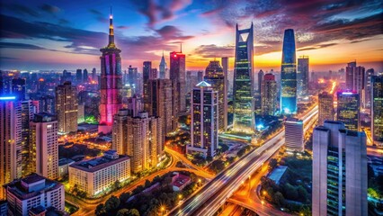 A 24-hour cityscape with bright neon lights, bustling streets, and towering skyscrapers, conveying a sense of perpetual energy and constant activity day and night.