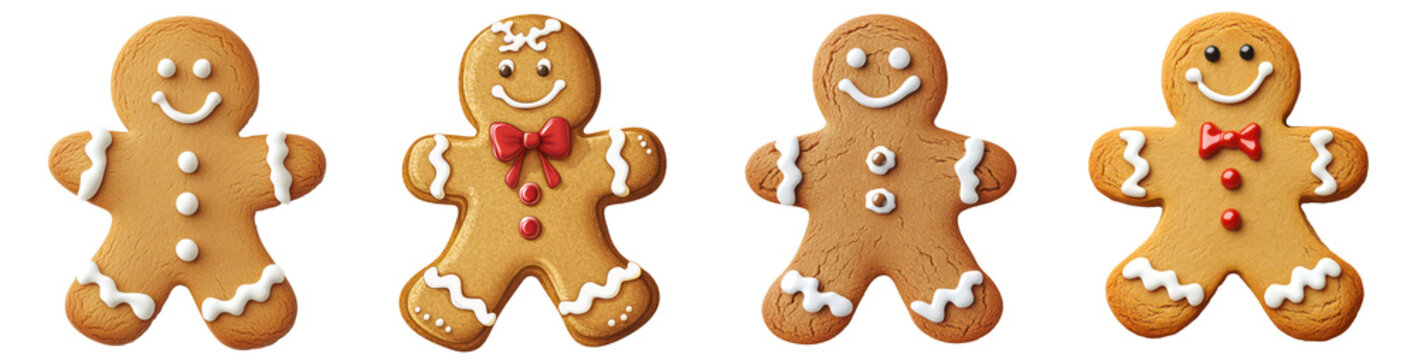 Set of Festive Gingerbread Cookie, Perfect for Christmas Celebrations and Holiday Baking Themes, Isolated on Transparent Background