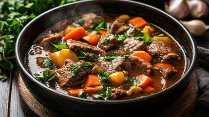 Beef stew with vegetables in a bowl