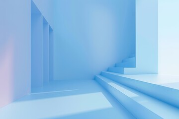 Abstract blue minimalist room with stairs