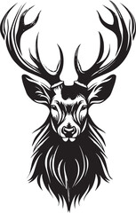 Rain Deer Head Black and White logo illustration for T-shirt design	
