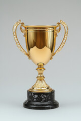 Golden trophy,  A golden trophy cup stands prominently on a clean white background, offering ample space for personalized text or branding