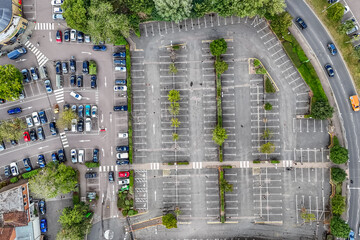 Aerial drone shot of a person walking by the river © Mounir