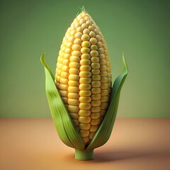 Obraz premium A vibrant 3D illustration of a sweet corn cob. showcasing its golden kernels and fresh green husks.