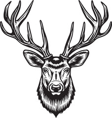 Rain Deer Head Black and White logo illustration for T-shirt design	

