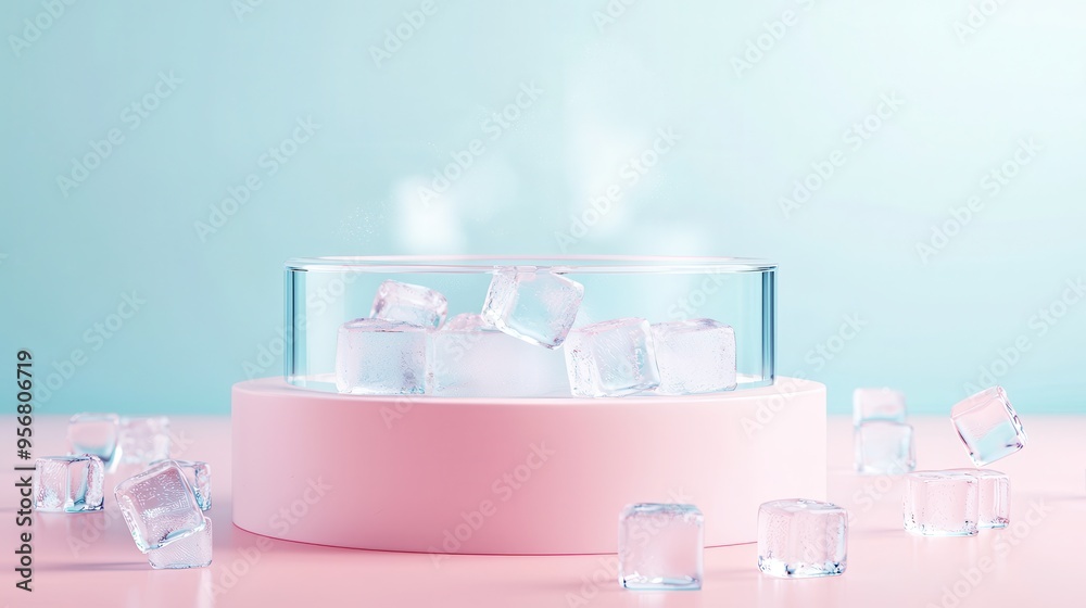 Wall mural Ice Cubes on a Pink Platform.