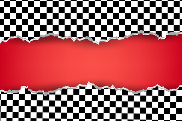 Abstract background of torn paper edge black and white checkerboard pattern. Vector illustration.