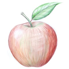 A charming hand drawn illustration of a red apple with a green leaf.