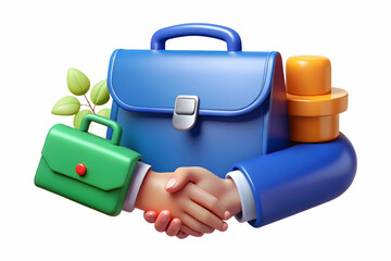 Obraz premium Floating briefcase and handshake with Client Relations text concept as A sleek vector design showcasing a floating briefcase and handshake with the text Client Relations. The elements are isolated on 