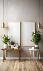 A minimalist interior scene with two blank frames. perfect for showcasing your designs or artwork.