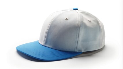 A crisp, white and bright blue hat mockup on a clean, white background, perfectly angled and lit, ready for your brand's logo or design.